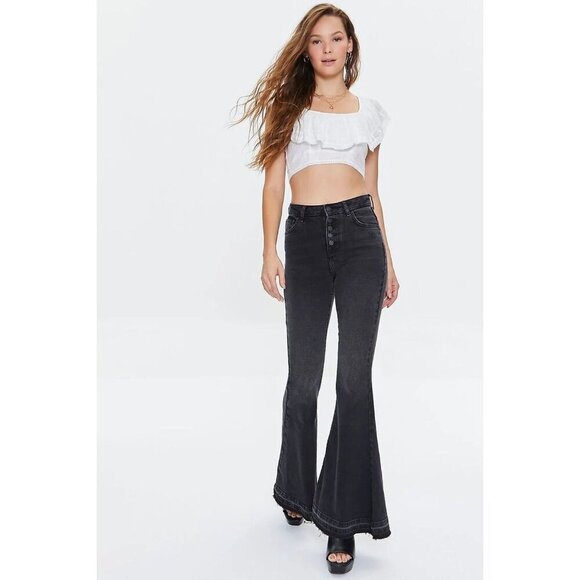 Forever 21 High-Rise Flare Jeans black denim size 31 - Picture 1 of 11